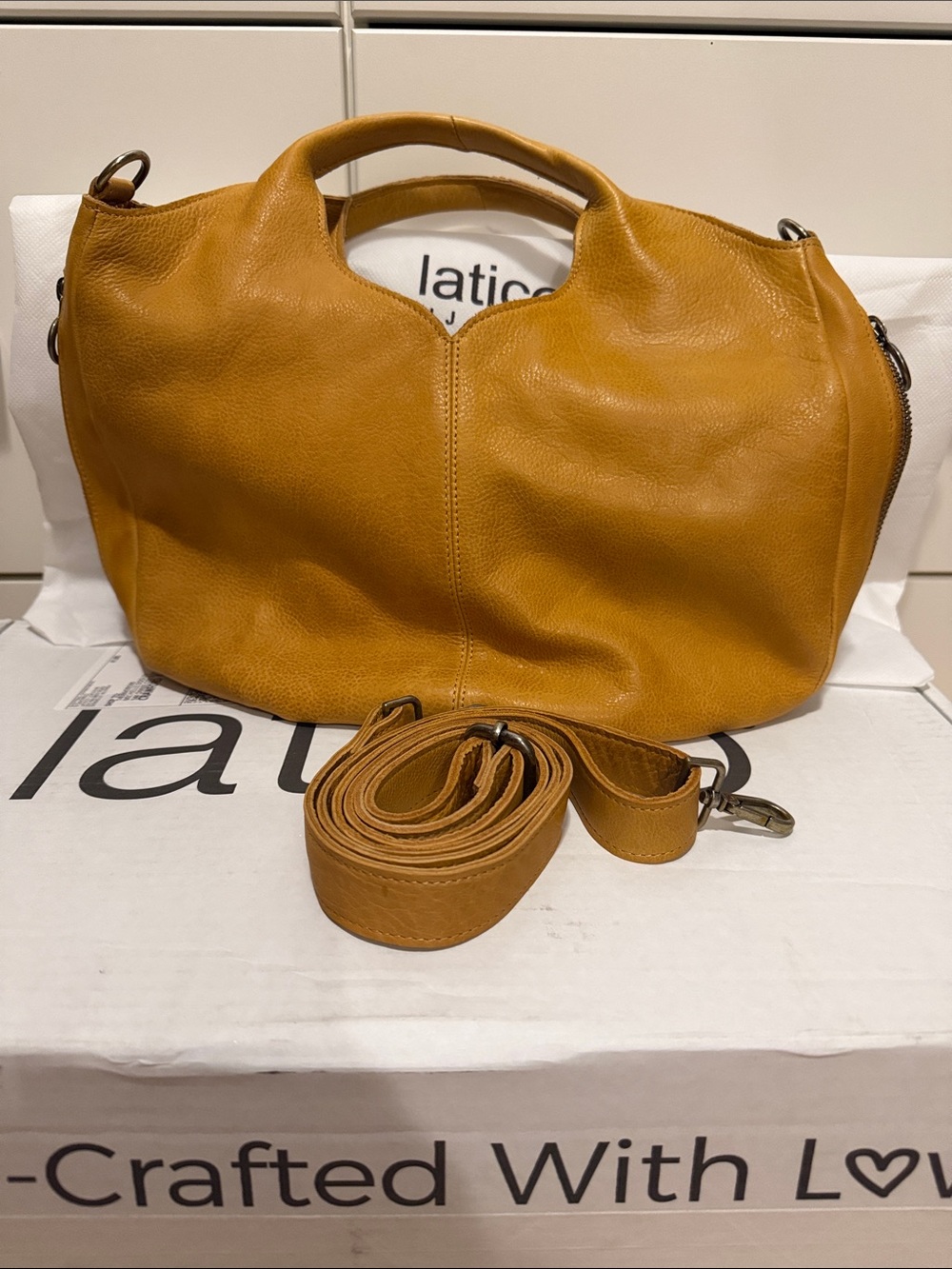 Latico Darby Camel Leather Crossbody Tote with Detachable Strap - Picture 7 of 7